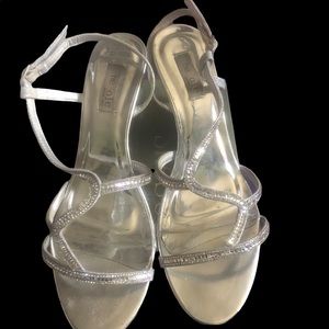 Shoe Sole Silver Metallice with Crystals Wedge Heel Size 10.